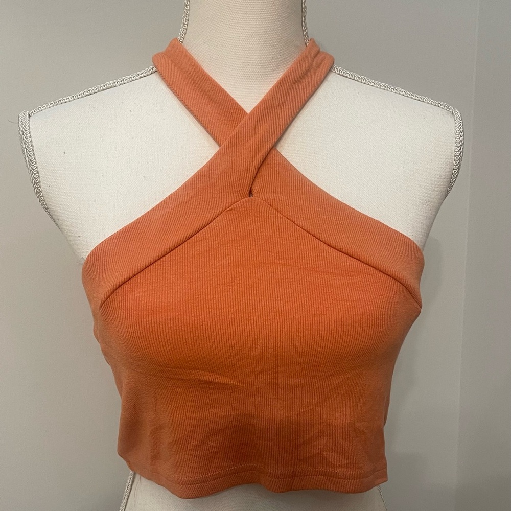 POL Women's Orange Cross-Front Crop Top NWT L
